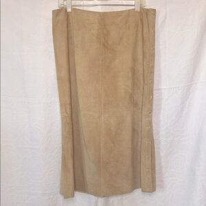 WORTH tan suede leather long Button-Down Maxi Skirt. Size 12.